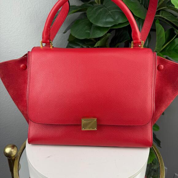 💎✨Authentic Celine Trapeze Bag Pebbled Calfskin Red - Picture 1 of 8